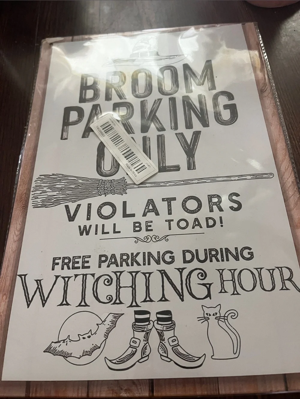 Broom Parking Only Halloween Sign - White with Black Print
